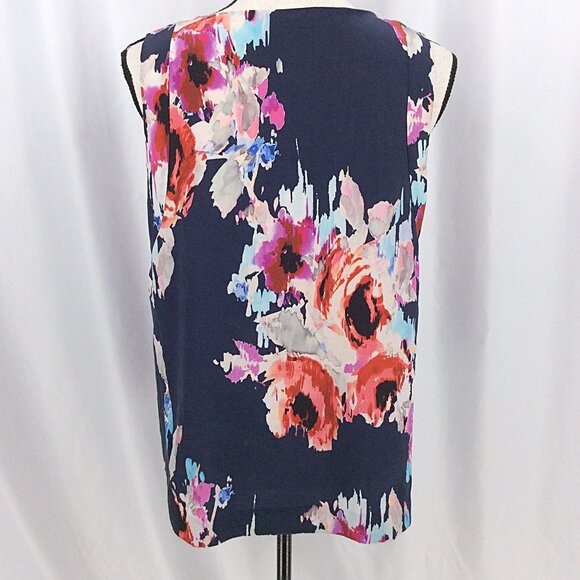 Kate Spade NY Hazy Floral Tank Top Womens Size 14 Navy Blue V-Neck 100% Silk - Picture 3 of 10